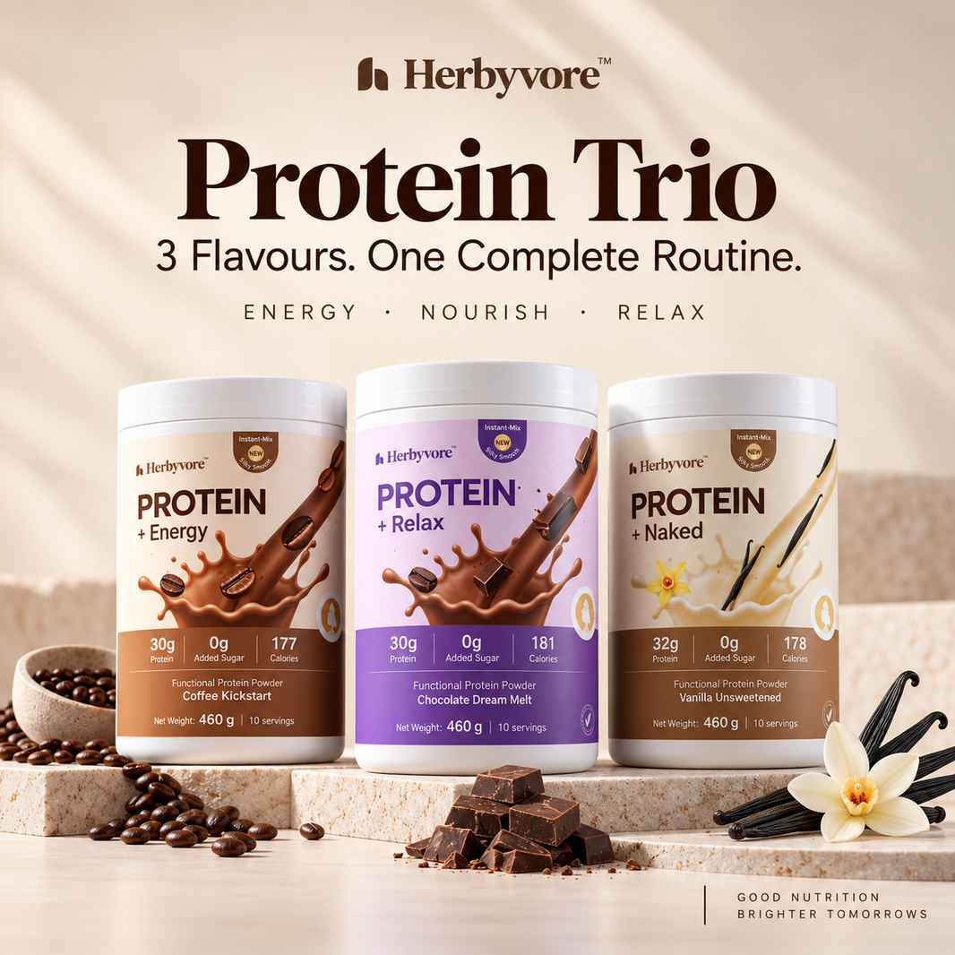 Herbyvore Plant Protein Trio — 3 Tubs, 3 Flavours (460g Each)
